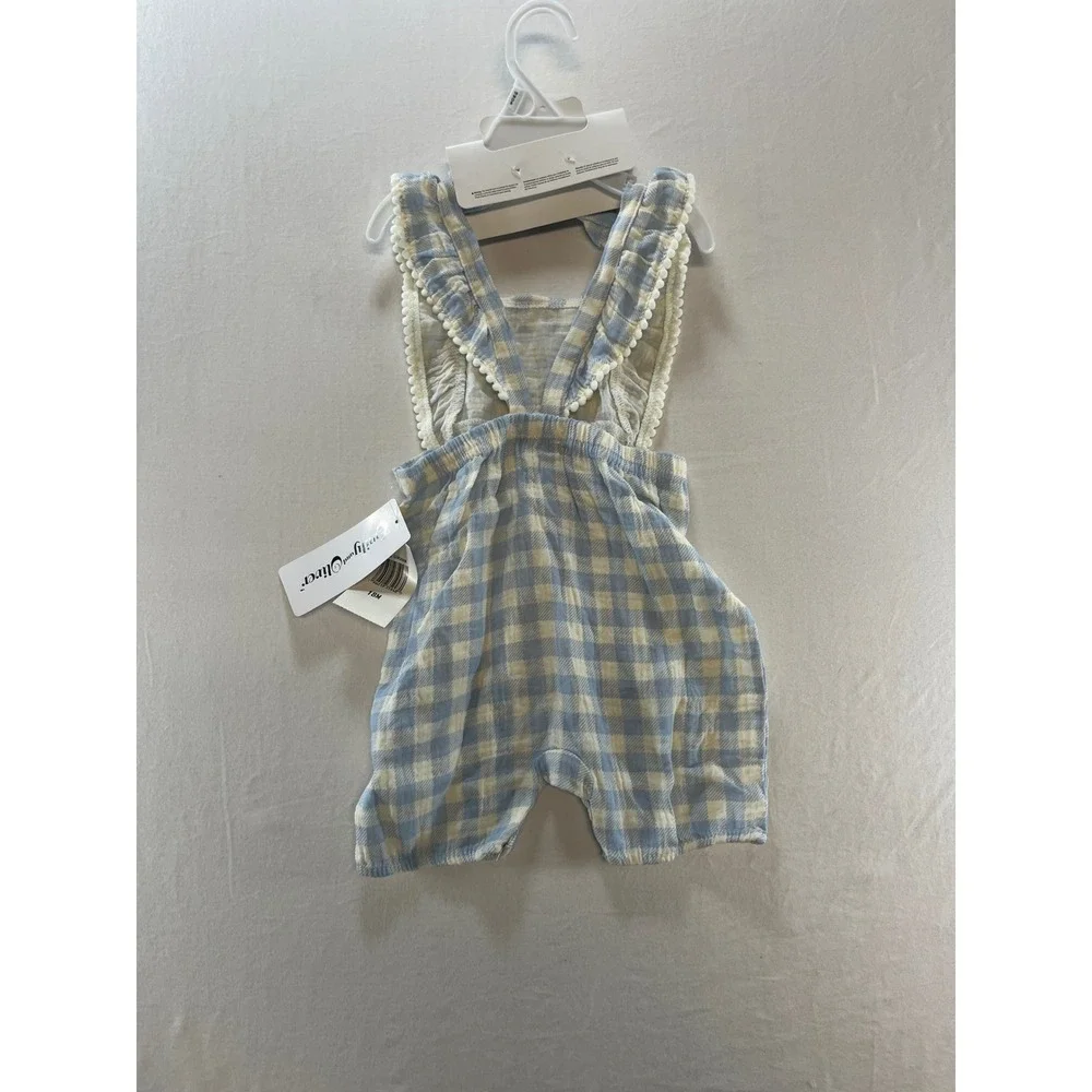 NWT‎ Emily and Oliver Baby Girls Blue Gingham Romper and Headband Set 18 Months